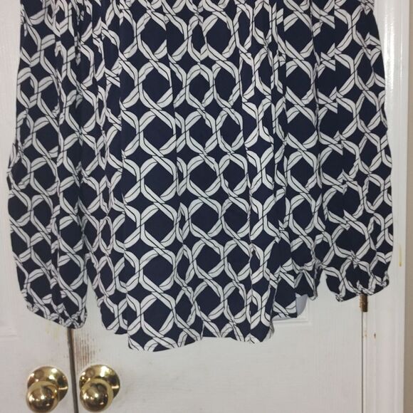 Crown & Ivy navy white long sleeve top blouse Sz 1X - Picture 2 of 5